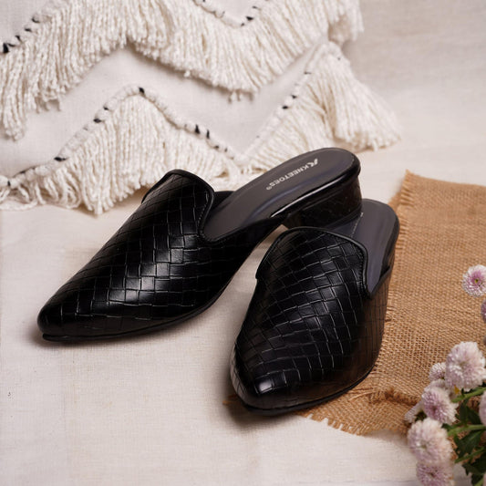 Bold Black Textured Mule Sandals
