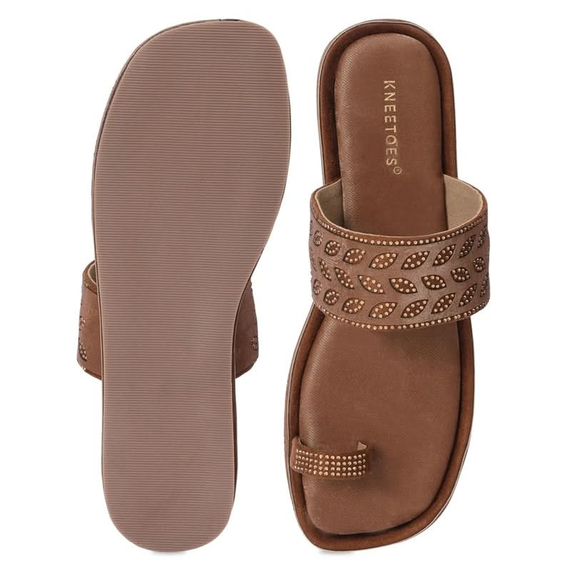 Tan Studded Toe-Loop Flats