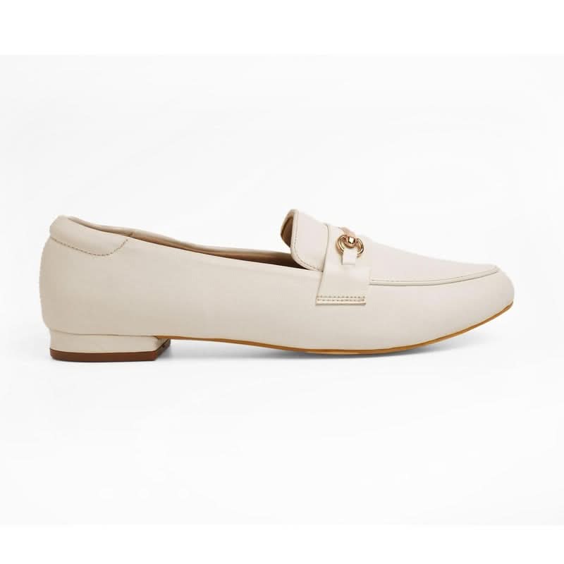 White Chained Block Heel Loafers