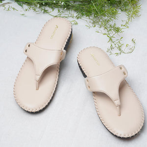 Classic Charm Beige Leather Thong Casual Sandals