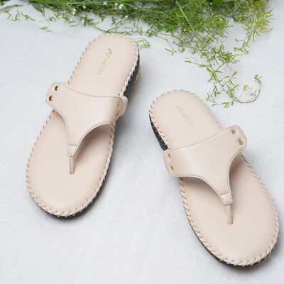 Classic Charm Beige Leather Thong Casual Sandals
