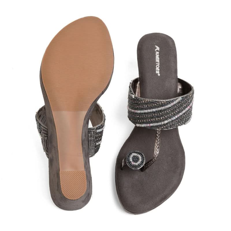 Dazzling Charcoal-Grey Beaded Wedge Heels