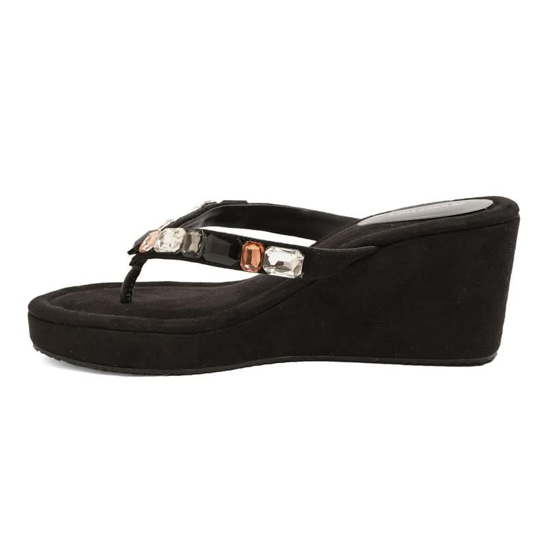 Gem Glow Black Wedge Party Sandals