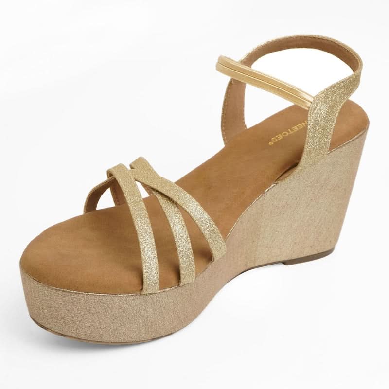 Gold Shimmer Criss-Cross Wedge Sandals