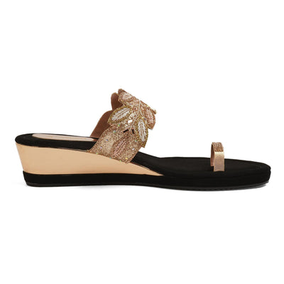 Bead Luxe Gold Leaf Wedge Sandals