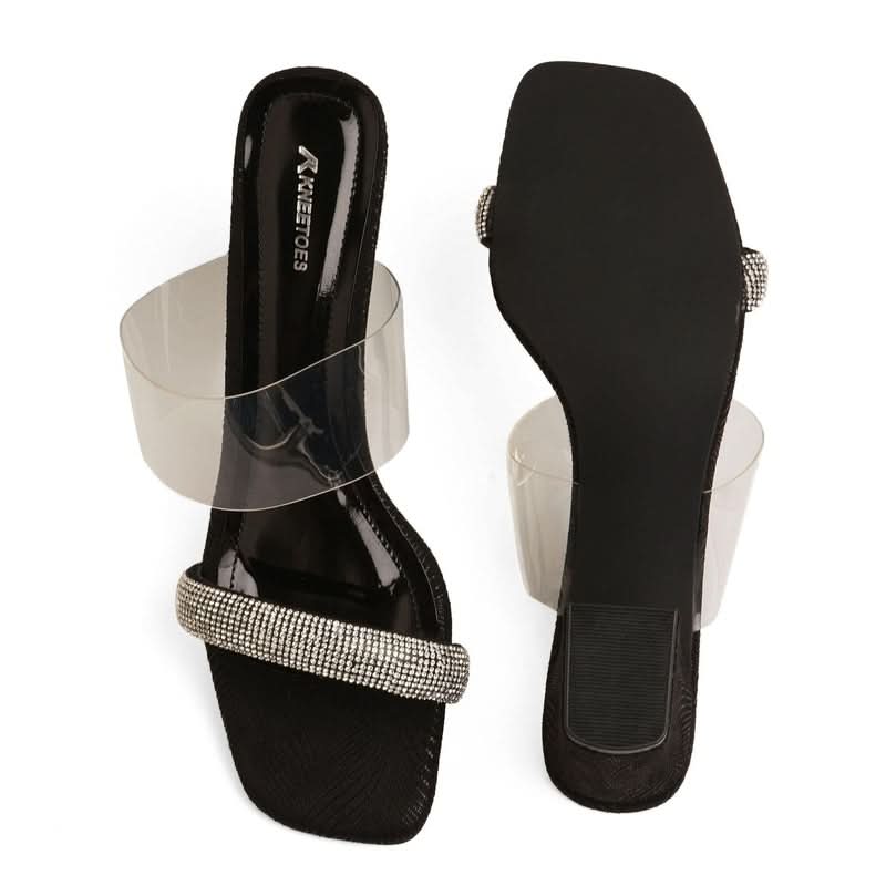 Dazzling Black Stone-work Block Heels