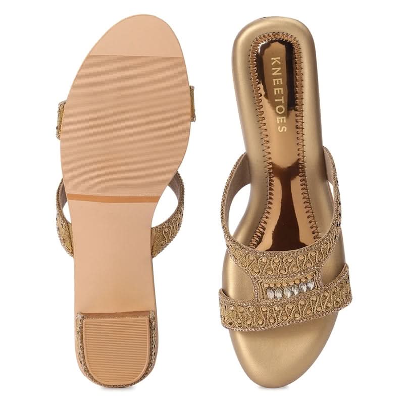 Embellished Bronze Block Heel Sandals