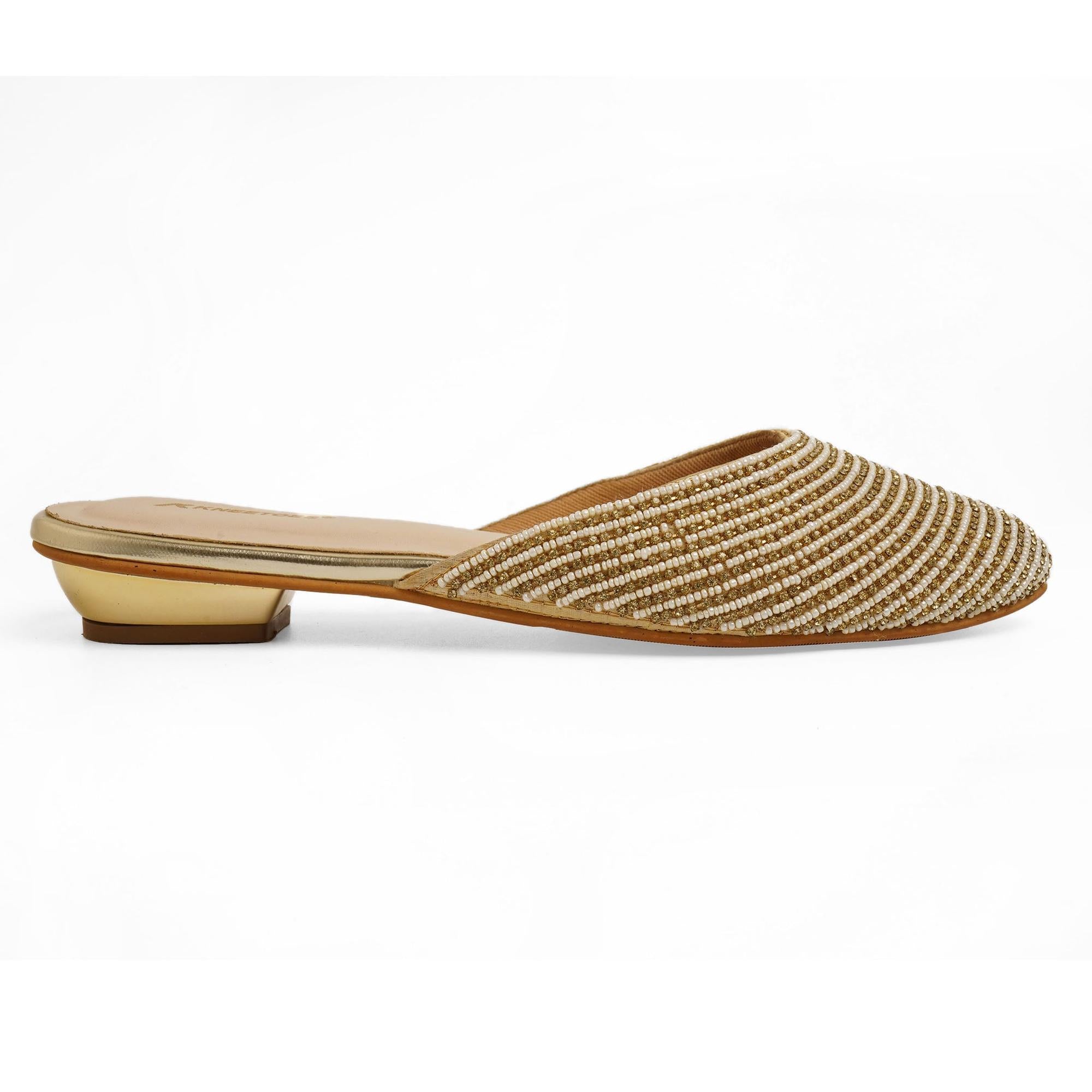 Sparkly Gold Block Heel Mules Sandals
