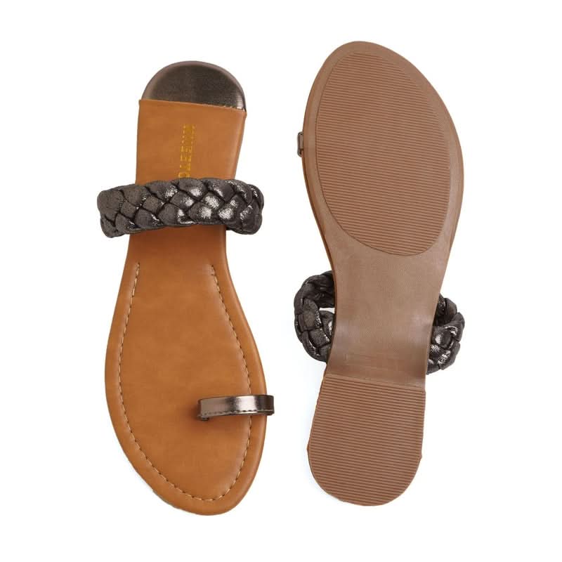 Satin Black Braided One-Toe Sandals