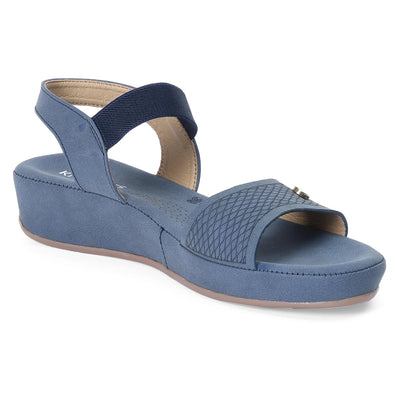 Blue Textured Wedge Heel Open-Toe Sandals