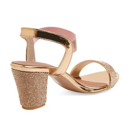 Rose-Gold Gemglow Block Heel Party Sandals