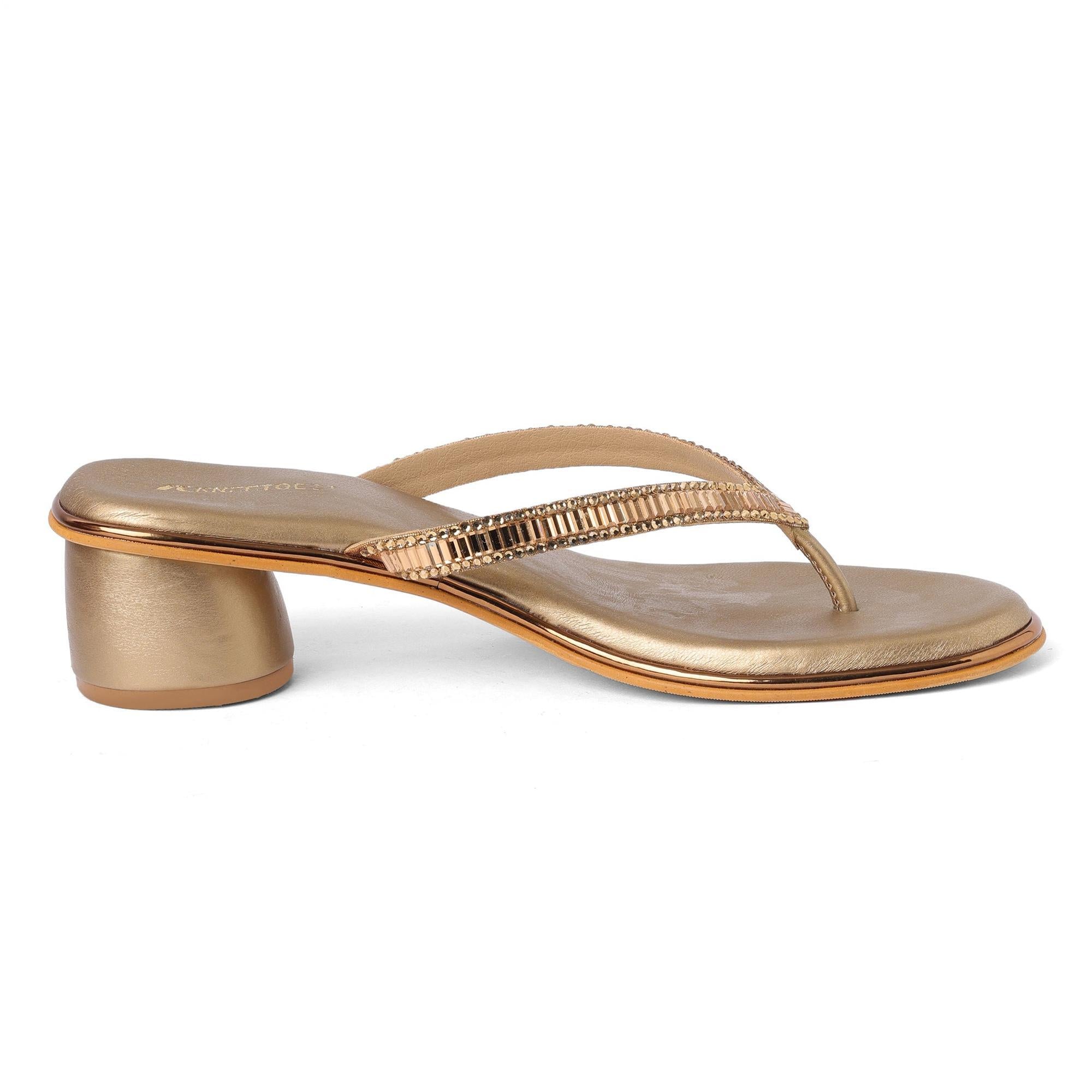 Crystal Studded Cylindrical Heel Thong Sandals