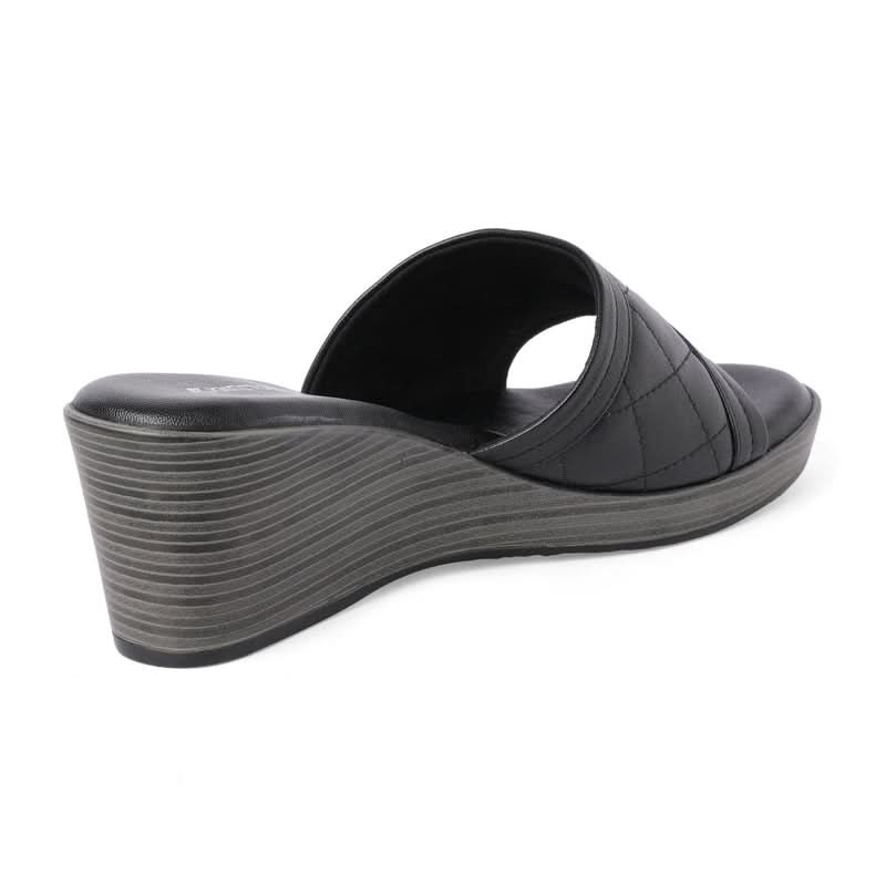 Black Quilted Wedge Sandals
