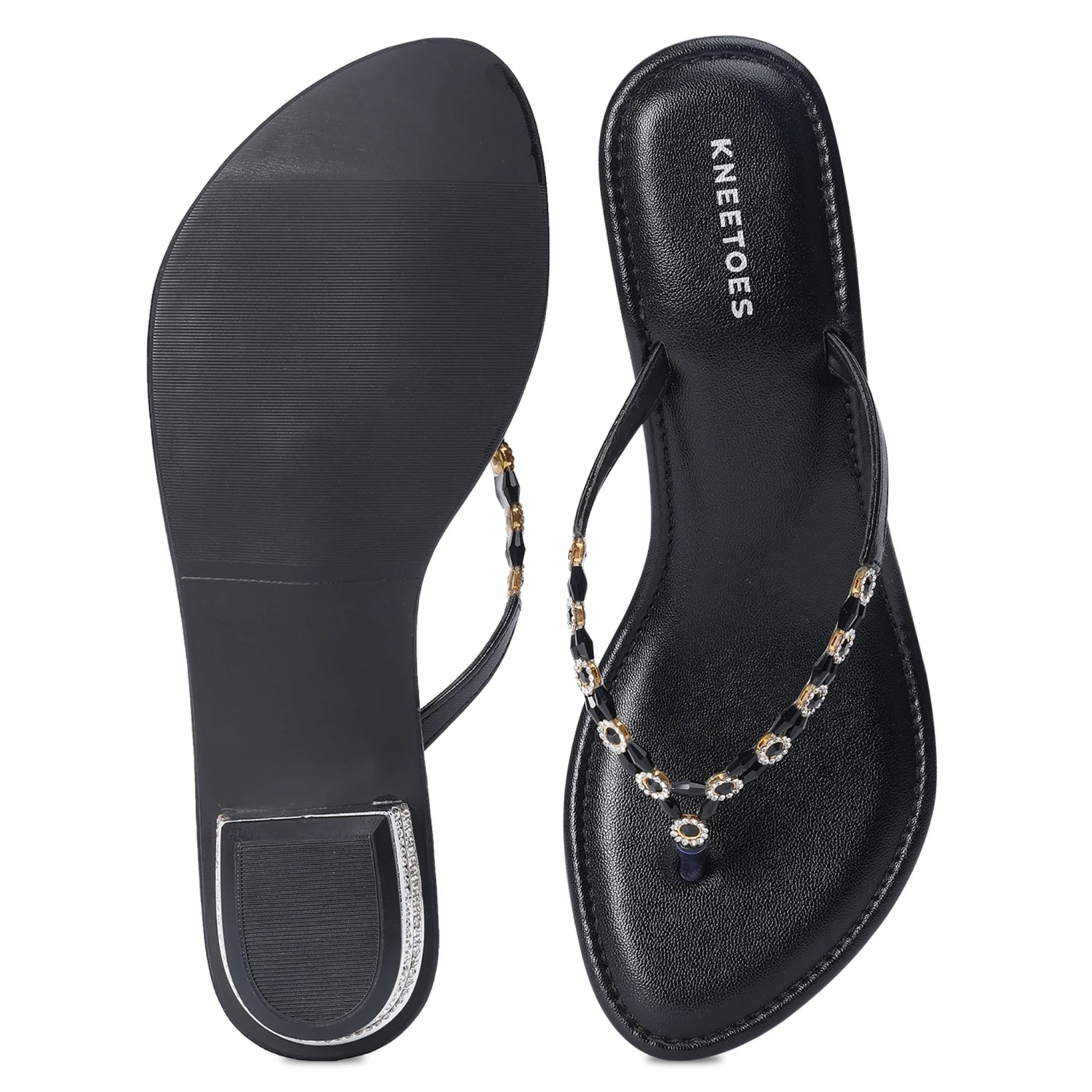 Black Comfortable Block Heel Thong Sandals