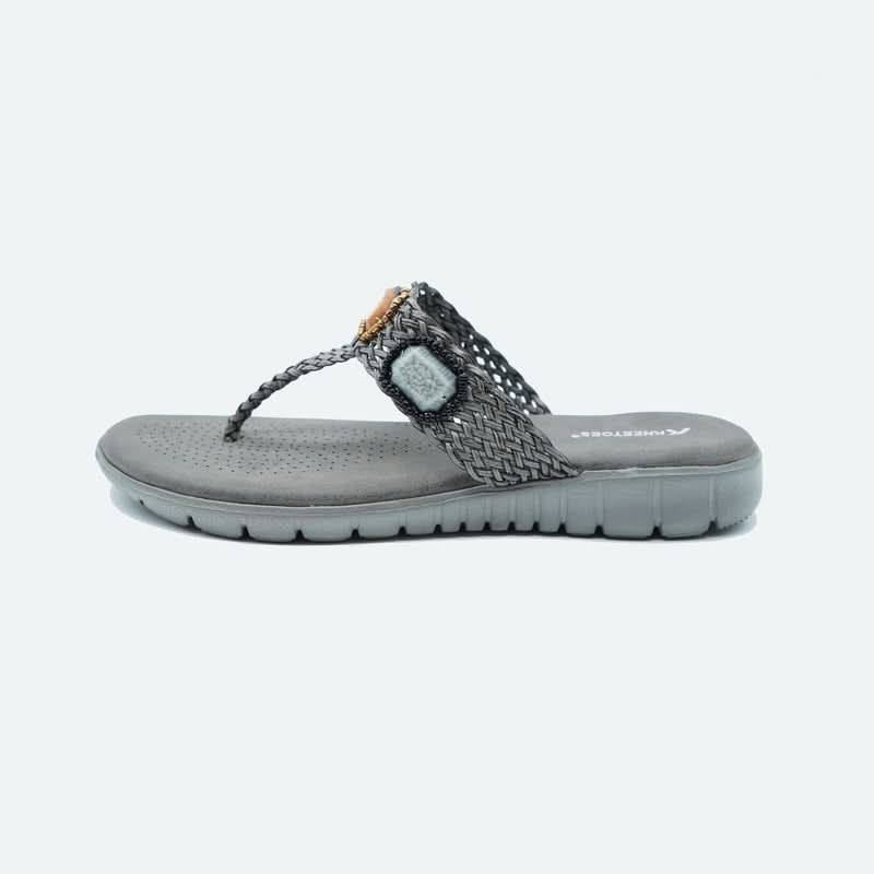 Bold Gem-Studded Grey T-Strap Sandals