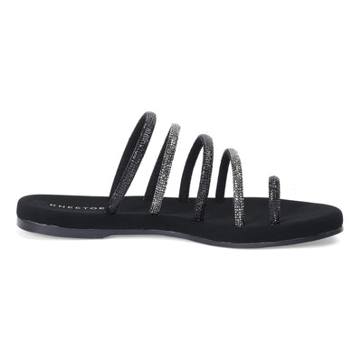 Embellished Black Breathable Open-Toe Sandals