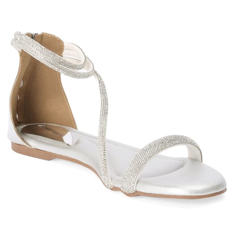Embellished Silver Flat Open-Toe Sandals