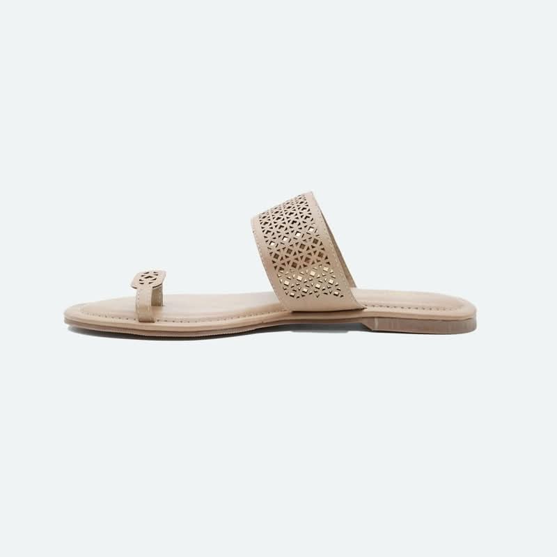 Essence Beige Laser-Cut One-Toe Sandals