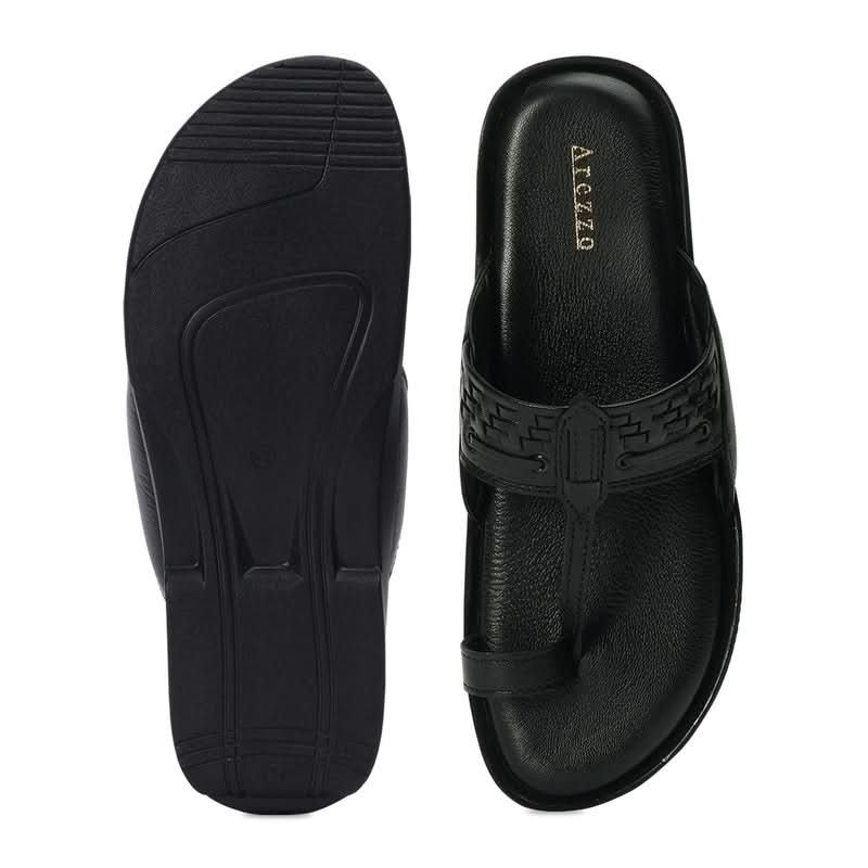 Men’s Black Leather Toe-Loop Sandals