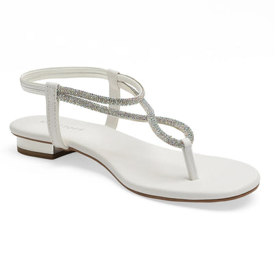 Embellished White Block Heeled Thong Sandals