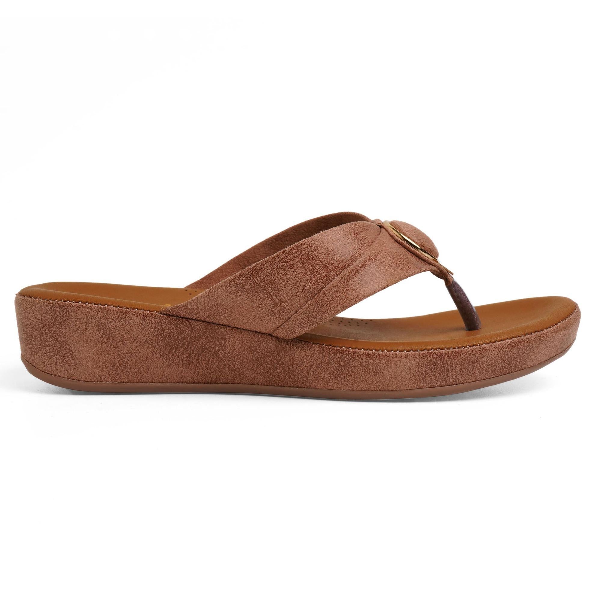 Brown Solid Wedge Thong Sandals