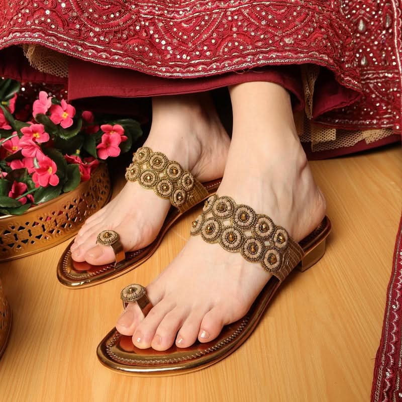 Bead Luxe Bronze Ethnic Sandals