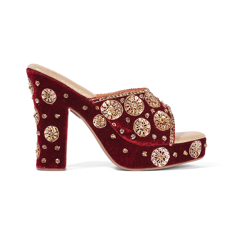 Elariana - Maroon Block Heels