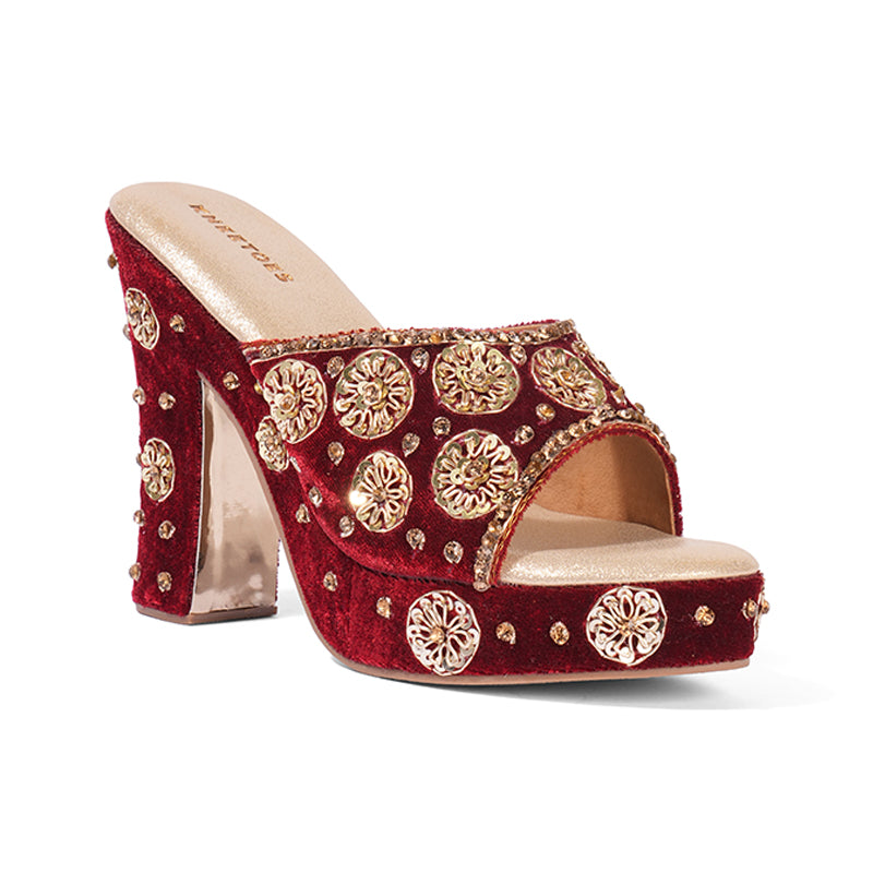 Elariana - Maroon Block Heels