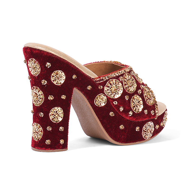 Elariana - Maroon Block Heels
