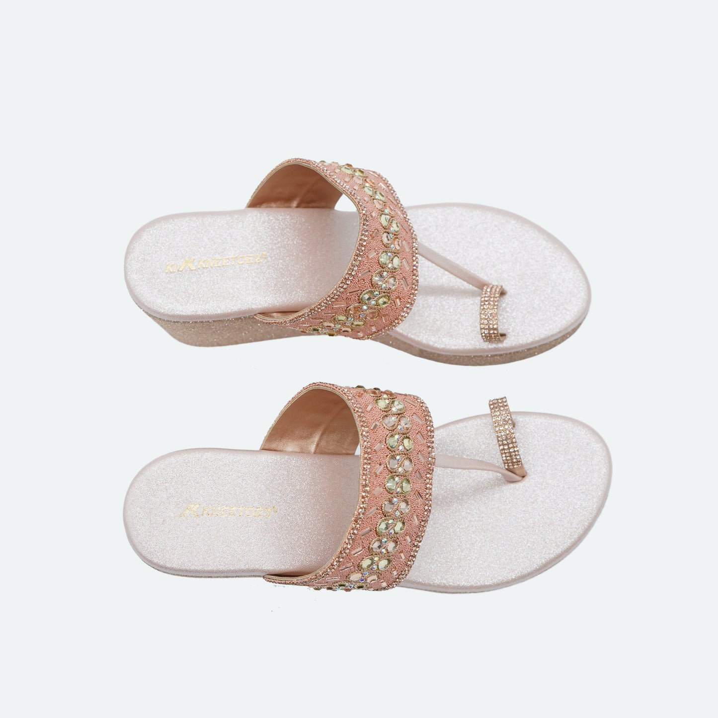 Elegant Stone work Gold Slipper featuring Toe strap Design for Wedding wear