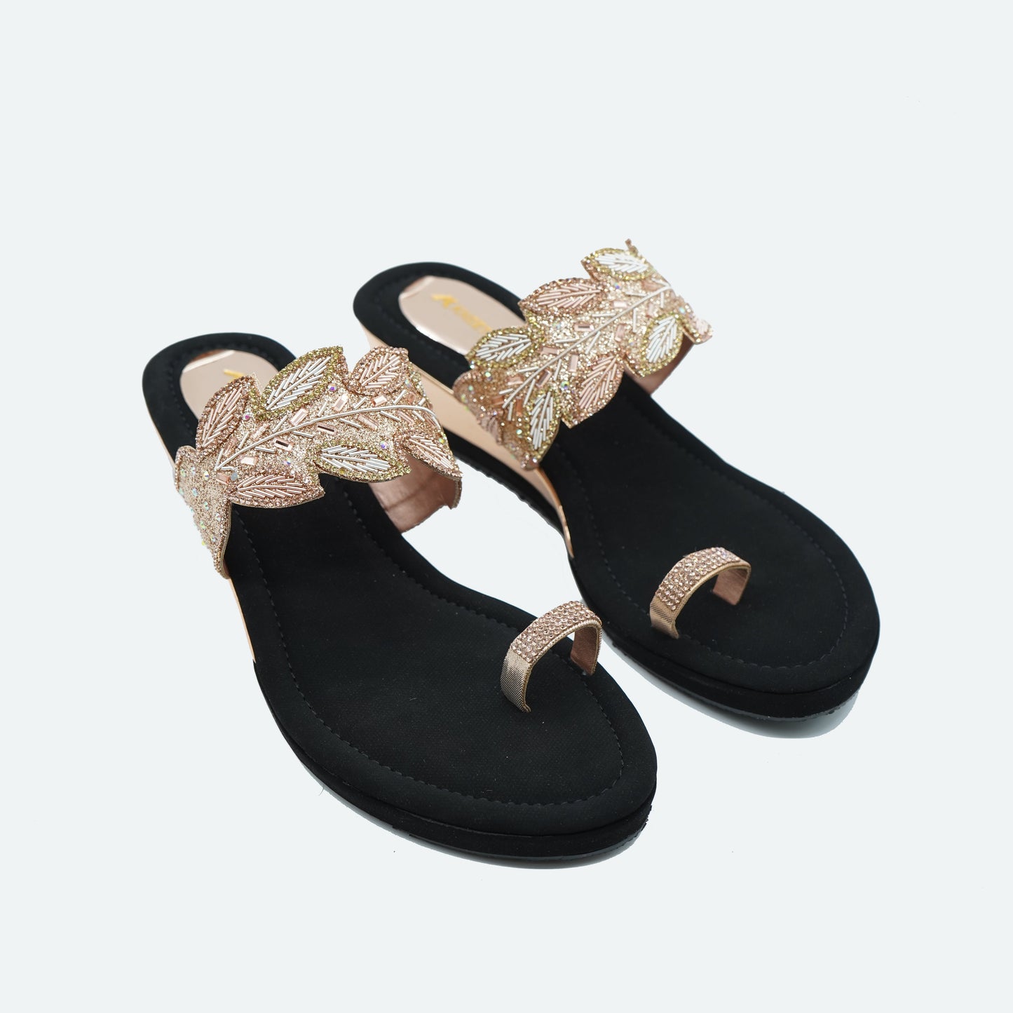 Stylish Glitter Gold Slipper featuring Toe strap Design for Party wear