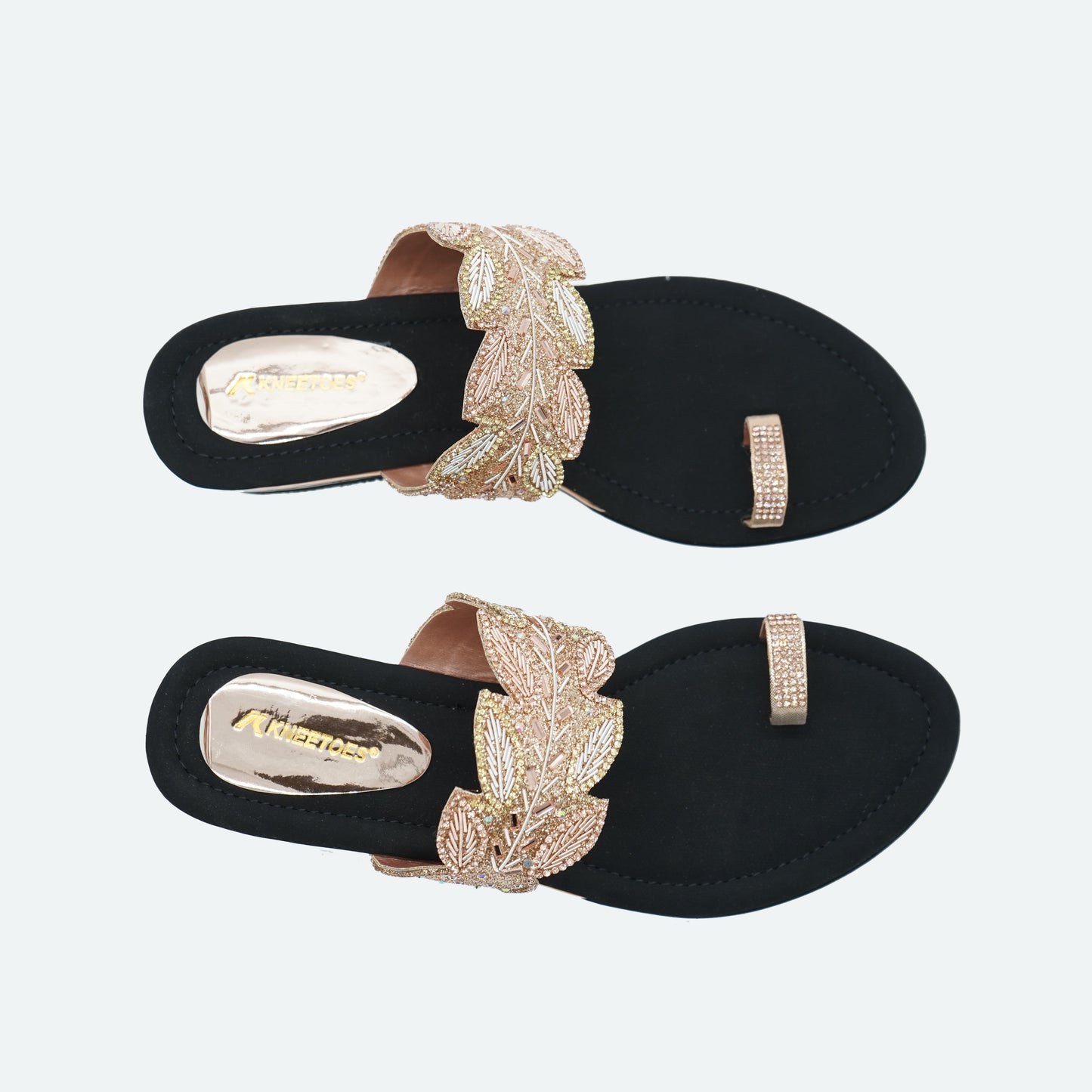 Stylish Glitter Gold Slipper featuring Toe strap Design for Party wear