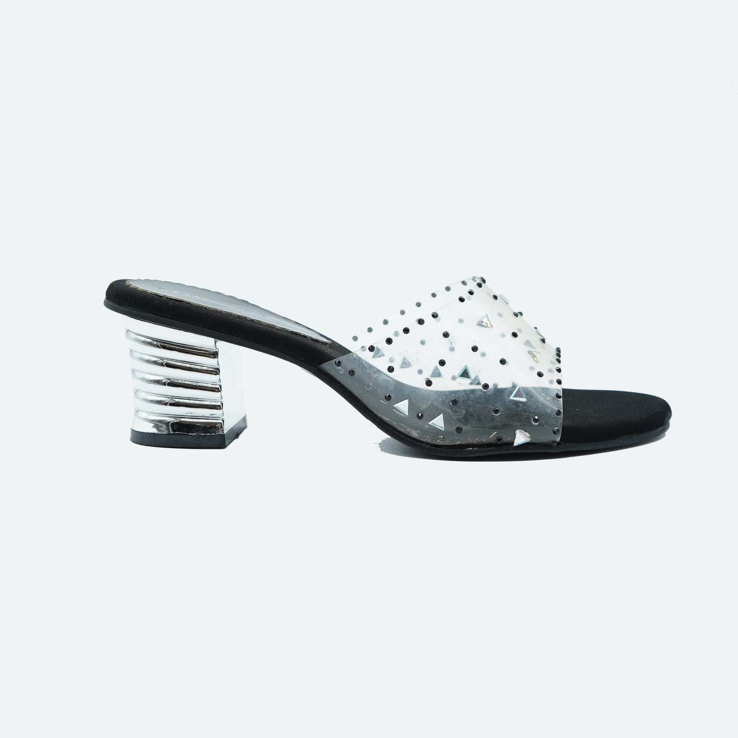 Elegant Transparent Black Slipper featuring Peep toe Design for Party wear