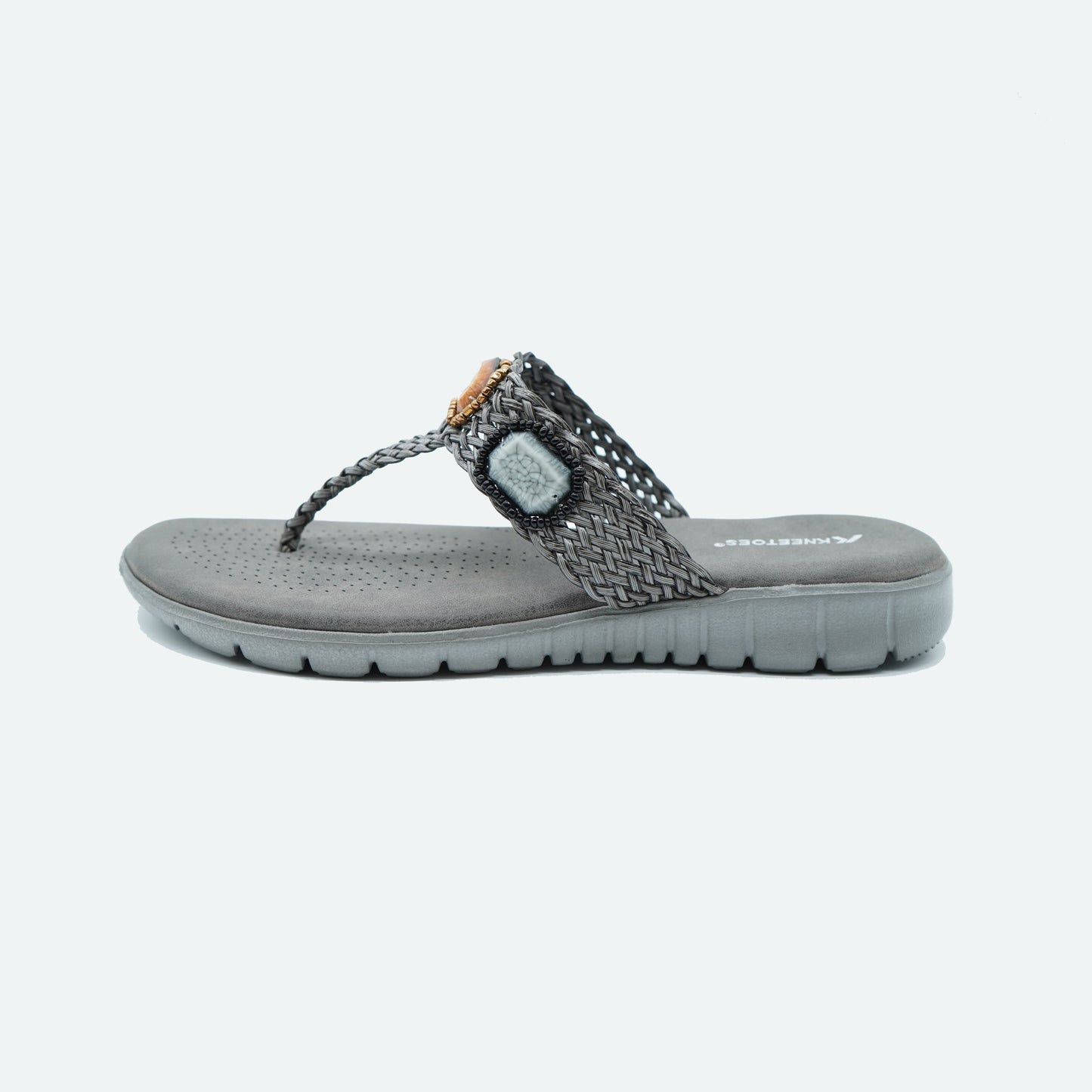 Trendy Mat finish Gun metal Slipper featuring Toe grip Design for Everyday casuals