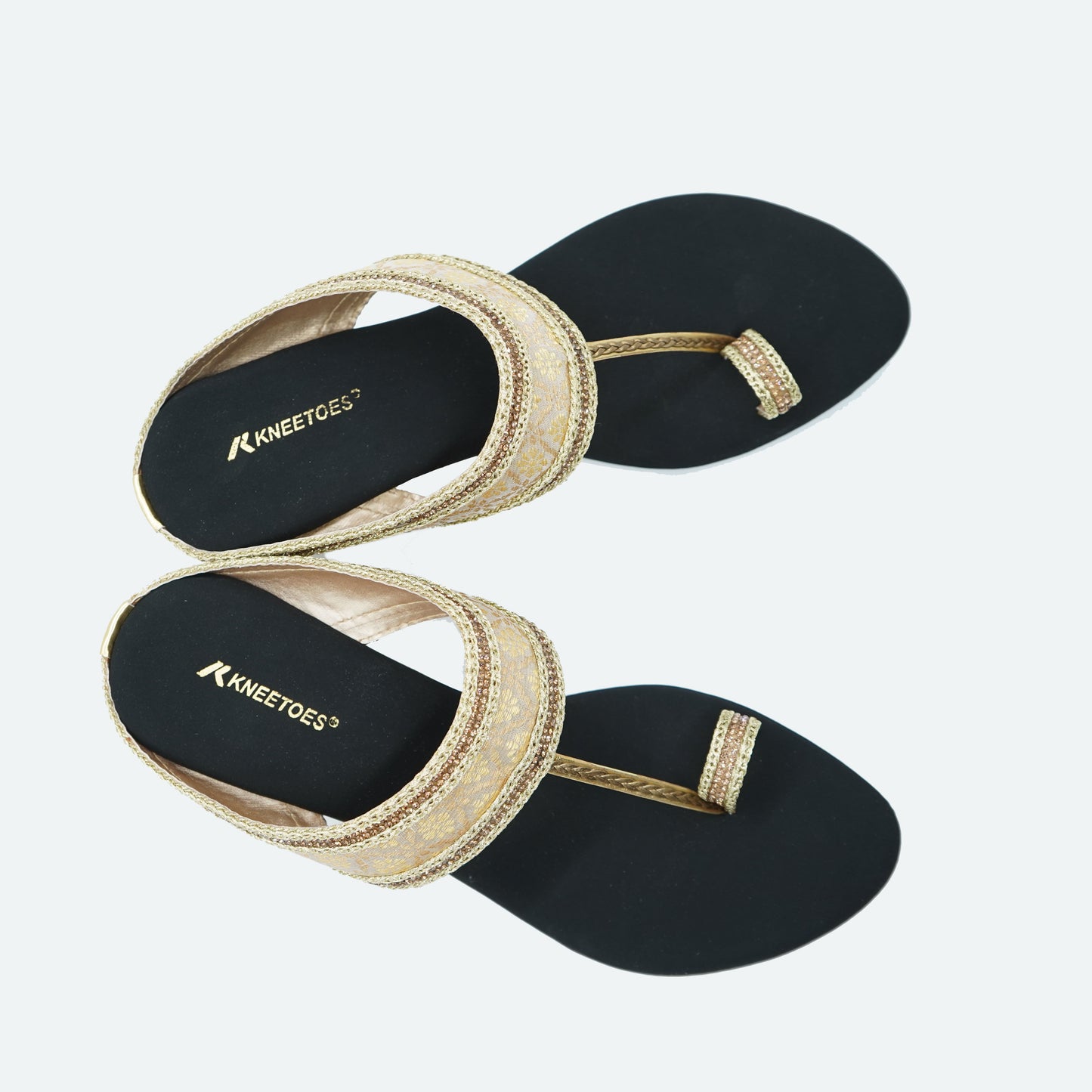 Contemporary Glitter Gold Slipper featuring Toe strap Design for Party wear