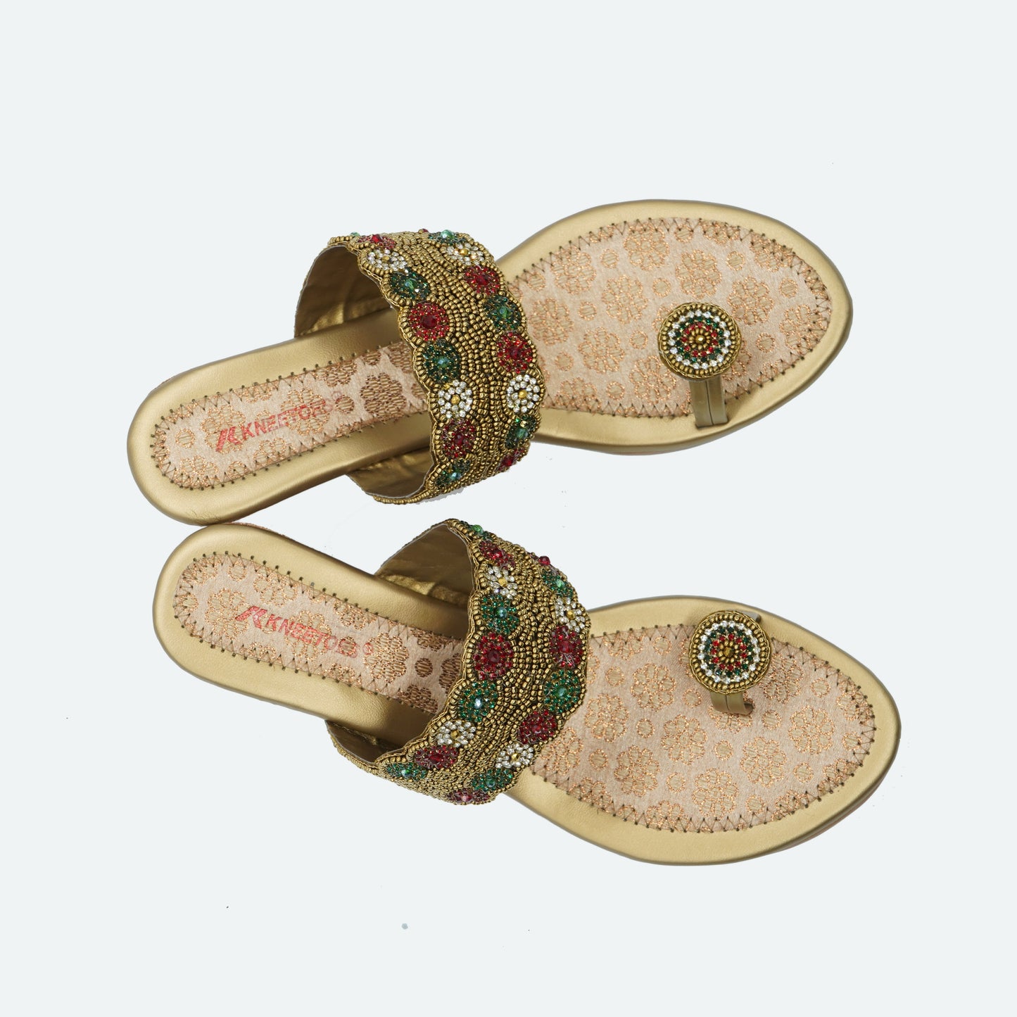 Stylish Glitter Antique Slipper featuring Toe ring Design for Wedding wear