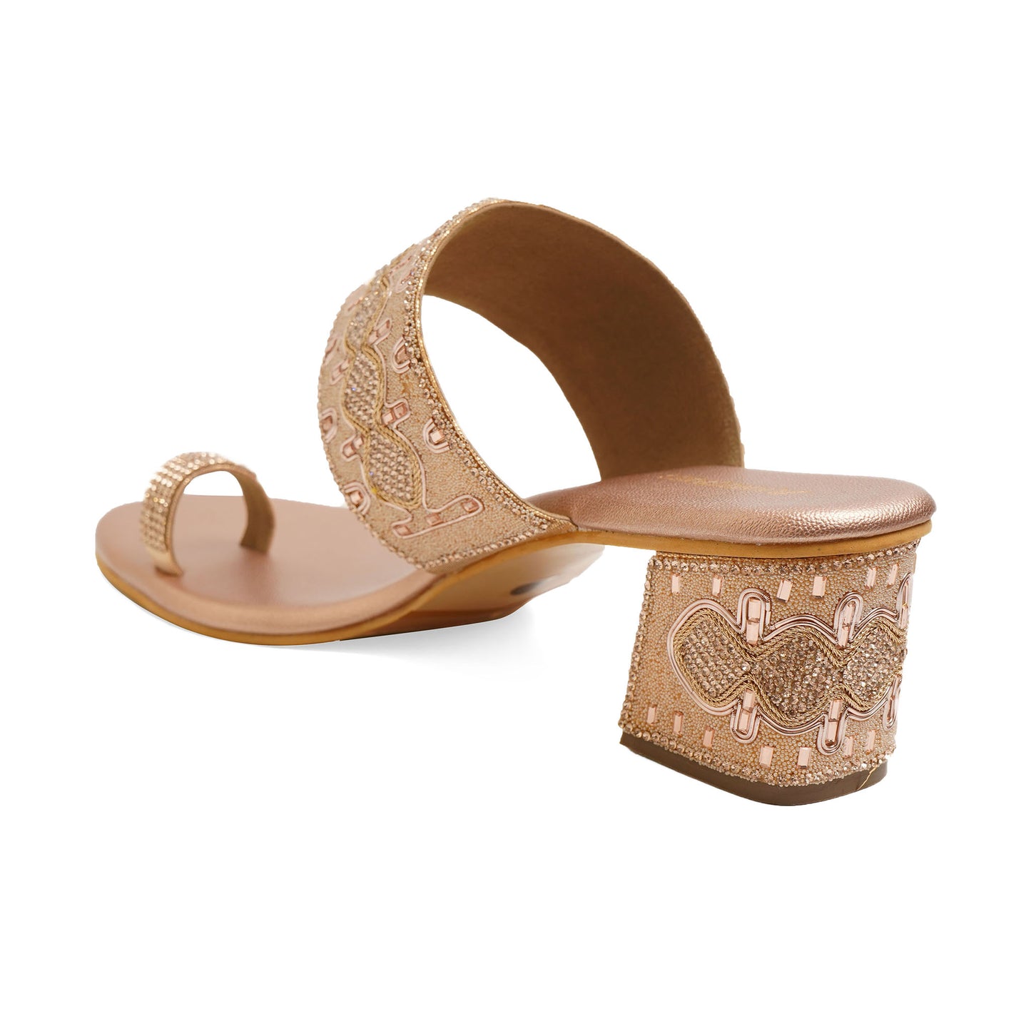 Elegant Zari Bronze Box Heel Slippers For Wedding Wear