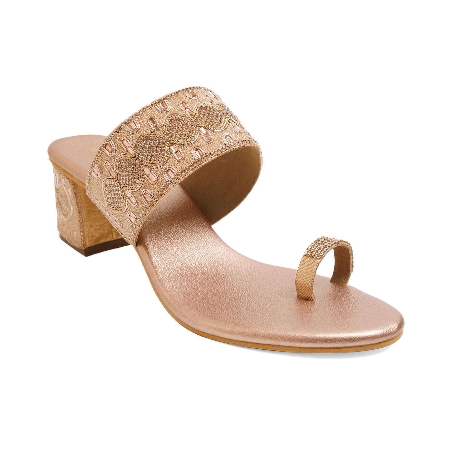 Elegant Zari Bronze Box Heel Slippers For Wedding Wear