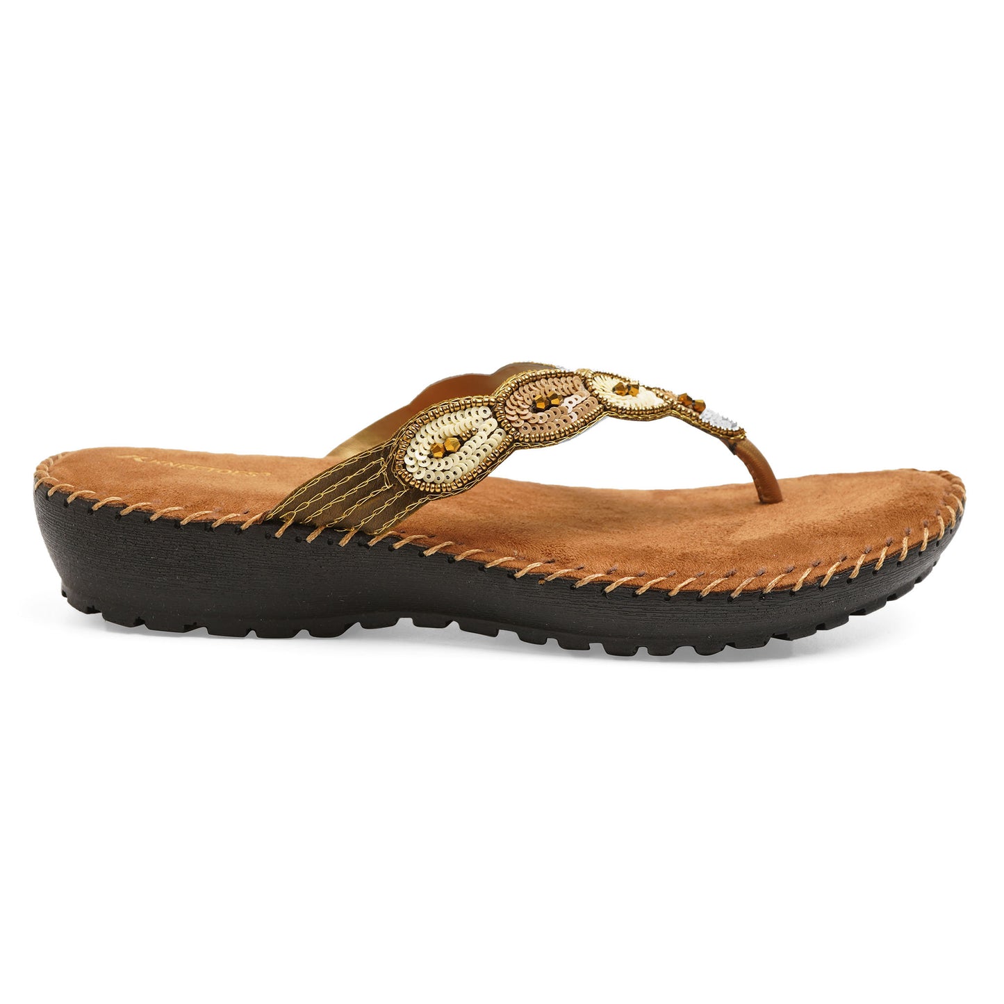 Snazzy Zari Antique Flat Sliders For Everyday Casuals