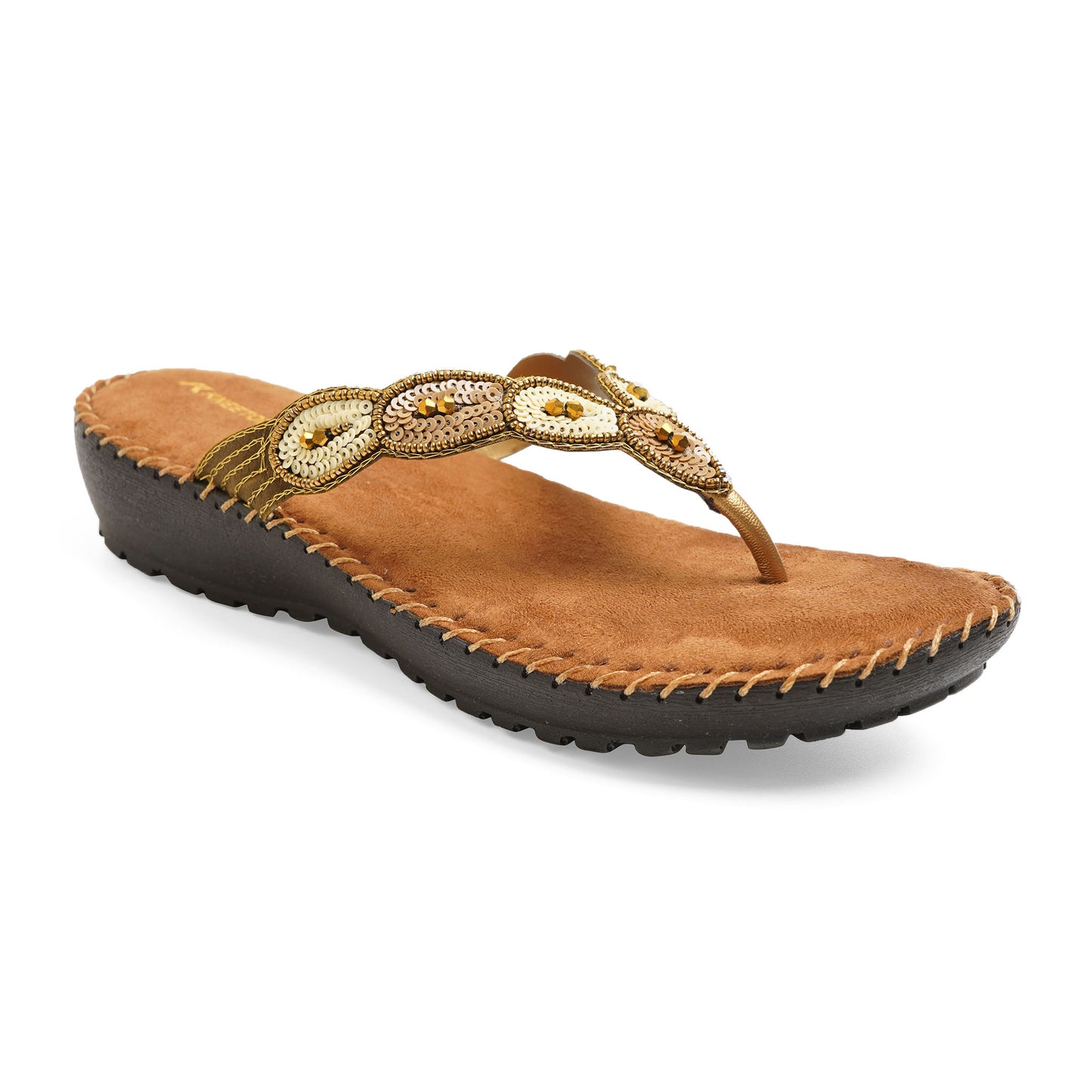 Snazzy Zari Antique Flat Sliders For Everyday Casuals