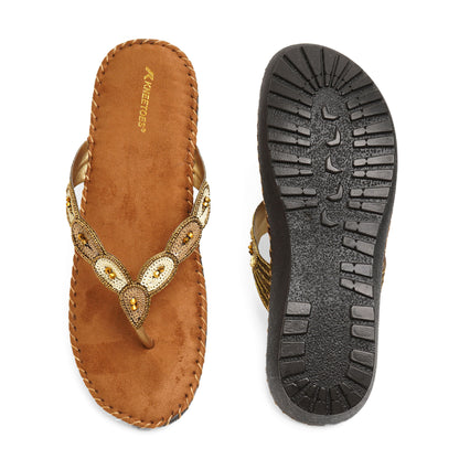 Snazzy Zari Antique Flat Sliders For Everyday Casuals