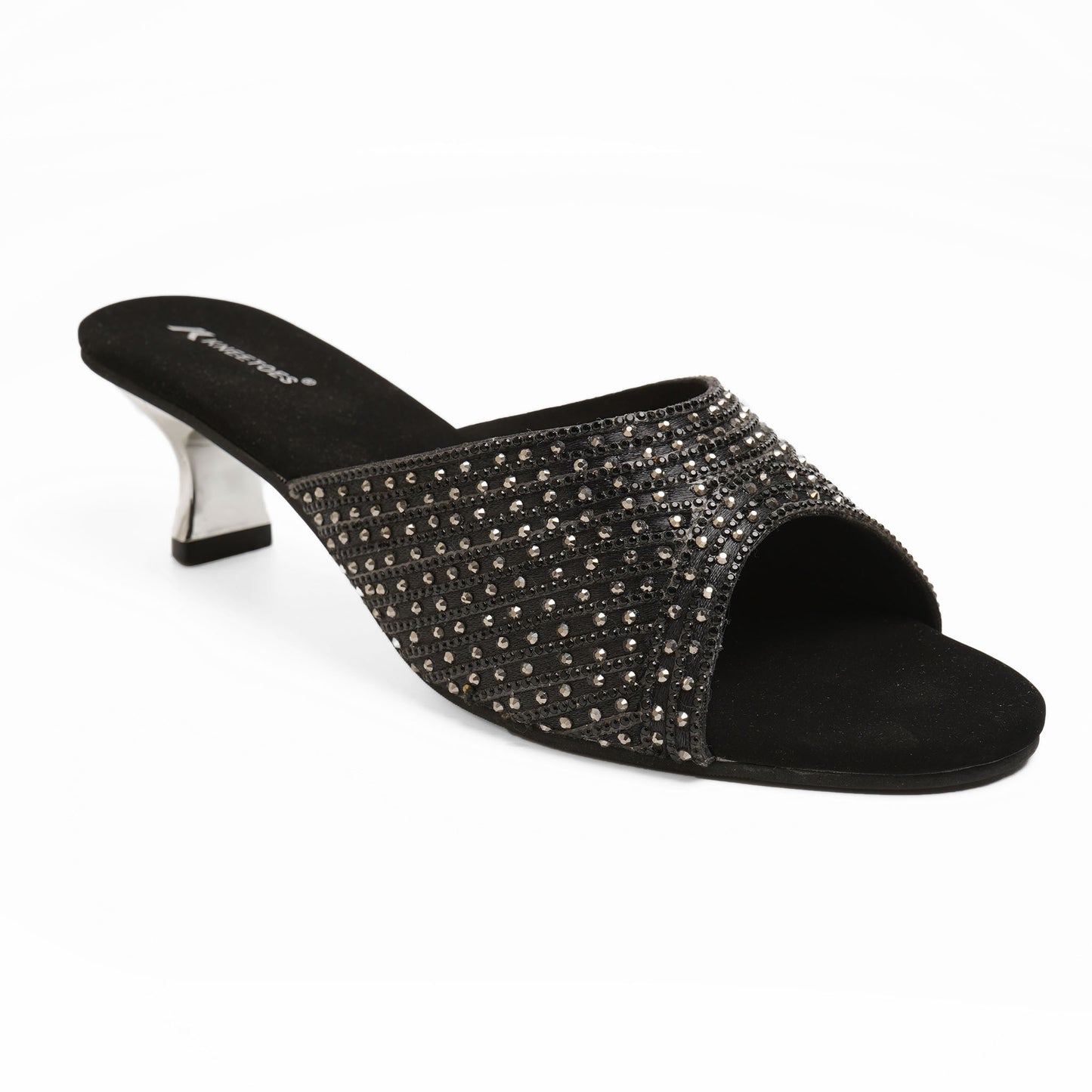 Exquisite Zari Black Kitten Heel Slippers For Party Wear