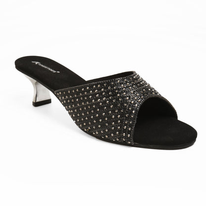 Exquisite Zari Black Kitten Heel Slippers For Party Wear