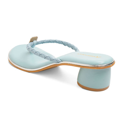 Chic Stone Embellished Blue Round Heel Slippers For Everyday Casuals