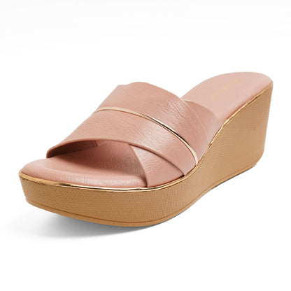 Classic Matt Finish Peach Platform Heel Slippers For Everyday Casuals