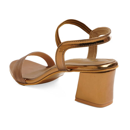 Stylish Glossy Bronze Block Heel Sandals For Party Wear