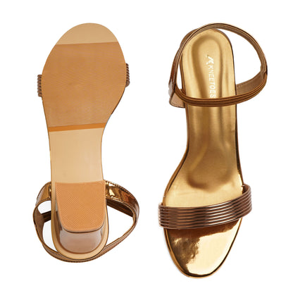 Stylish Glossy Bronze Block Heel Sandals For Party Wear