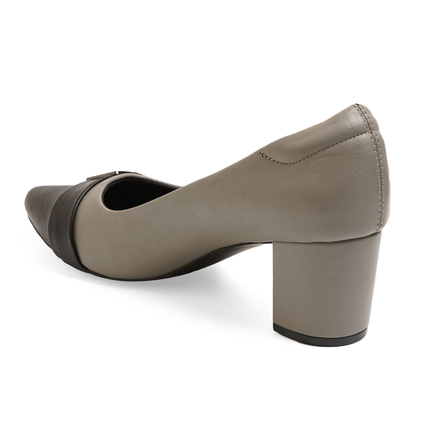 Comtemporary Glossy Grey Block Heel Pumps For Office Comfort