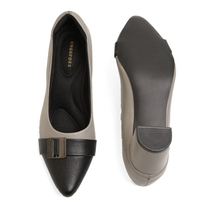 Comtemporary Glossy Grey Block Heel Pumps For Office Comfort