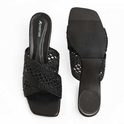 Sophisticated Matt Finish Black Round Heel Slippers For Everyday Casuals